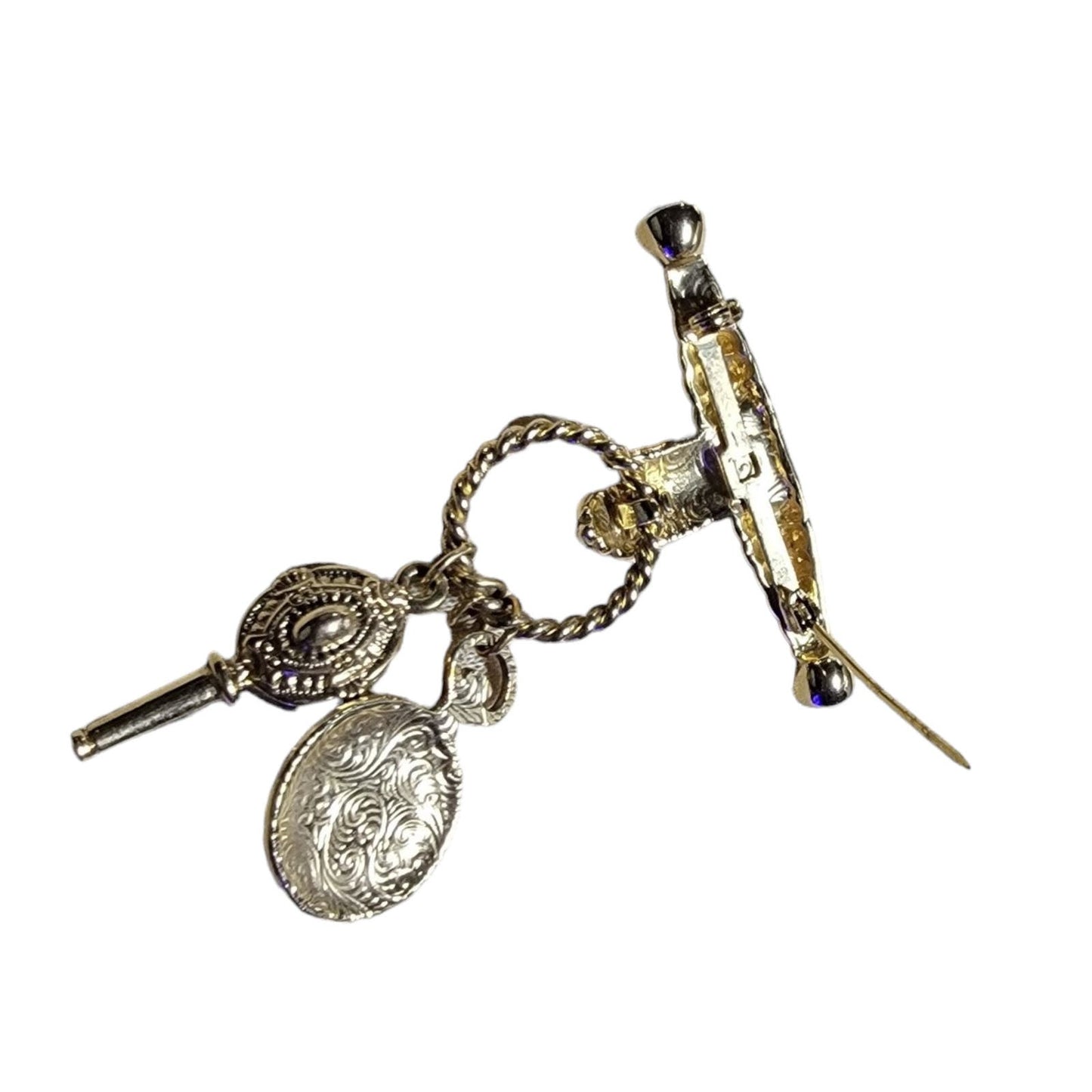 1990s Gold Toned Brooch Pin Hand Holding Ring of Dangling Jewels Costume Jewelry FREE SHIPPING